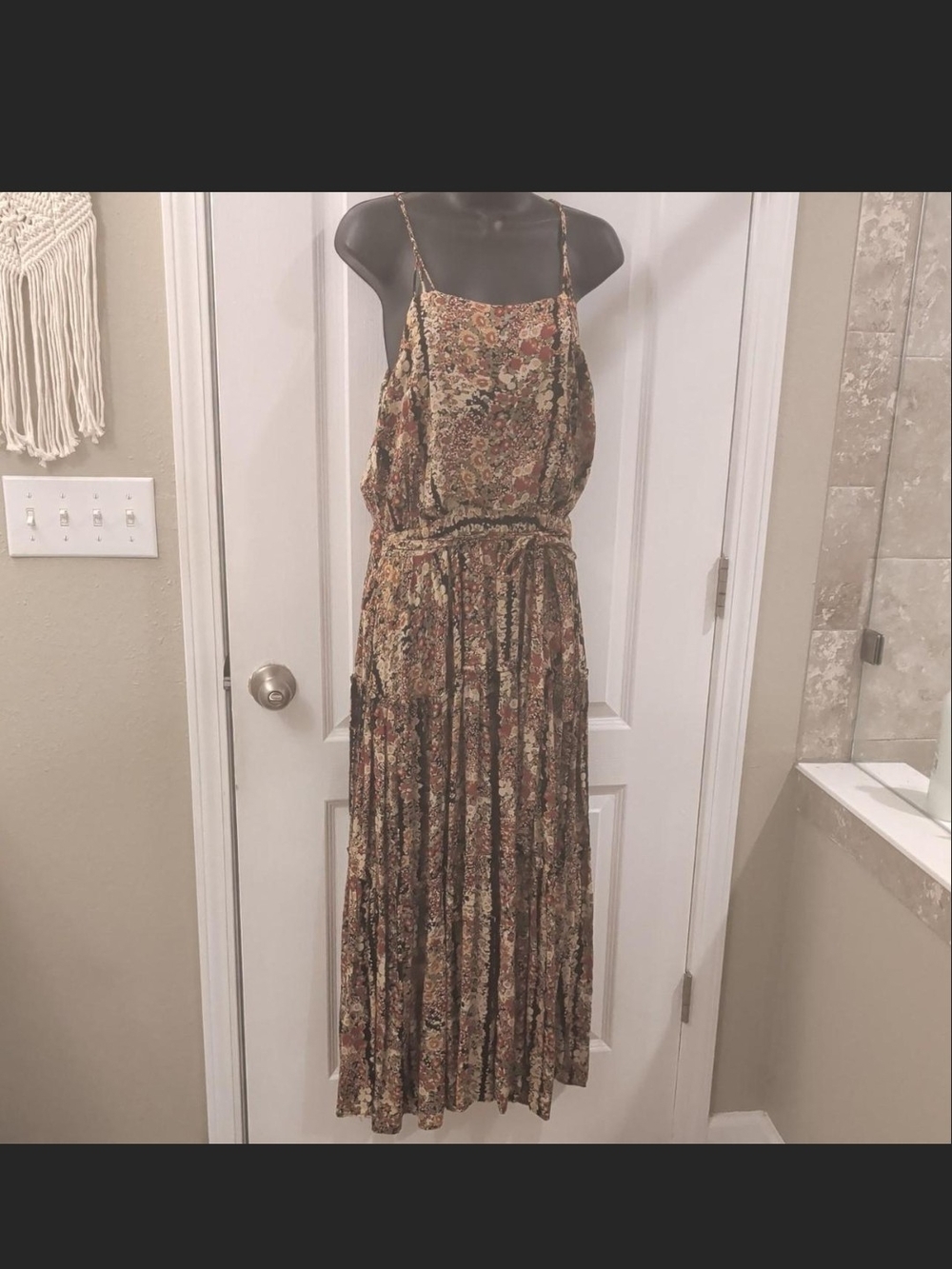 Free People Brown Floral Maxi Dress with Spaghetti Straps Size XS